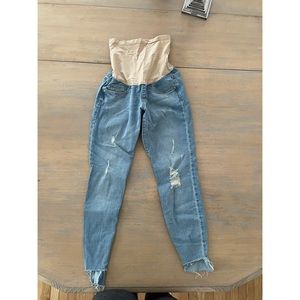 Light blue distressed maternity Jeans